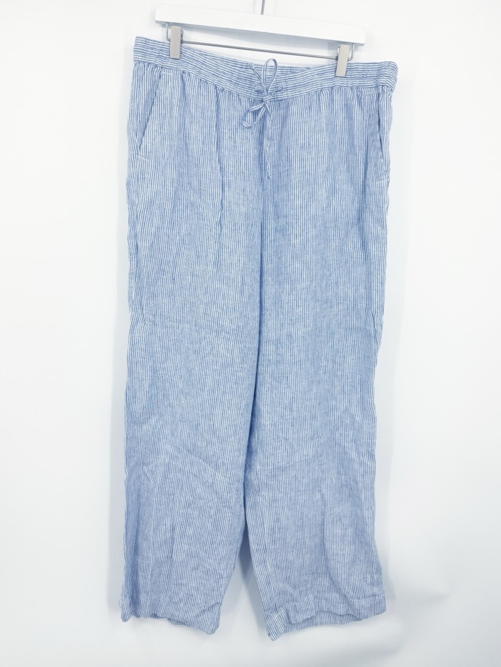 Talbots Linen Wide Leg Striped Pull On Relaxed Fit Pants Blue White Size 14 - Picture 2 of 5